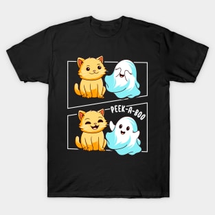 Funny Cat Pun Peek A Boo Men Kids Women Halloween T-Shirt